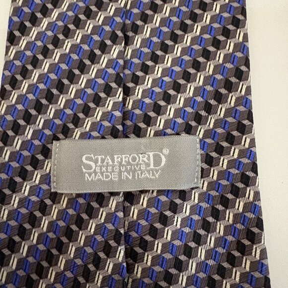 Stafford Executive Silk Tie Blue Gray Geometric Mens Necktie Italy Office Formal - Picture 4 of 8